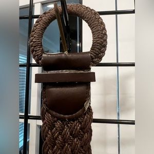 Vintage brown macrame belt, 90s braided belt, small